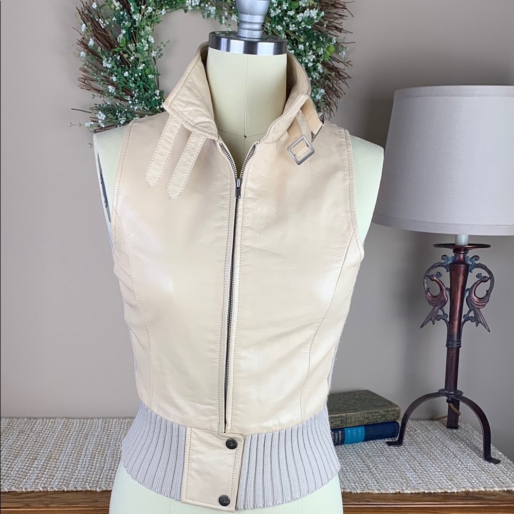 BCBGMAXAZRIA Women’s Cream Leather Sweater Vest Size XS
